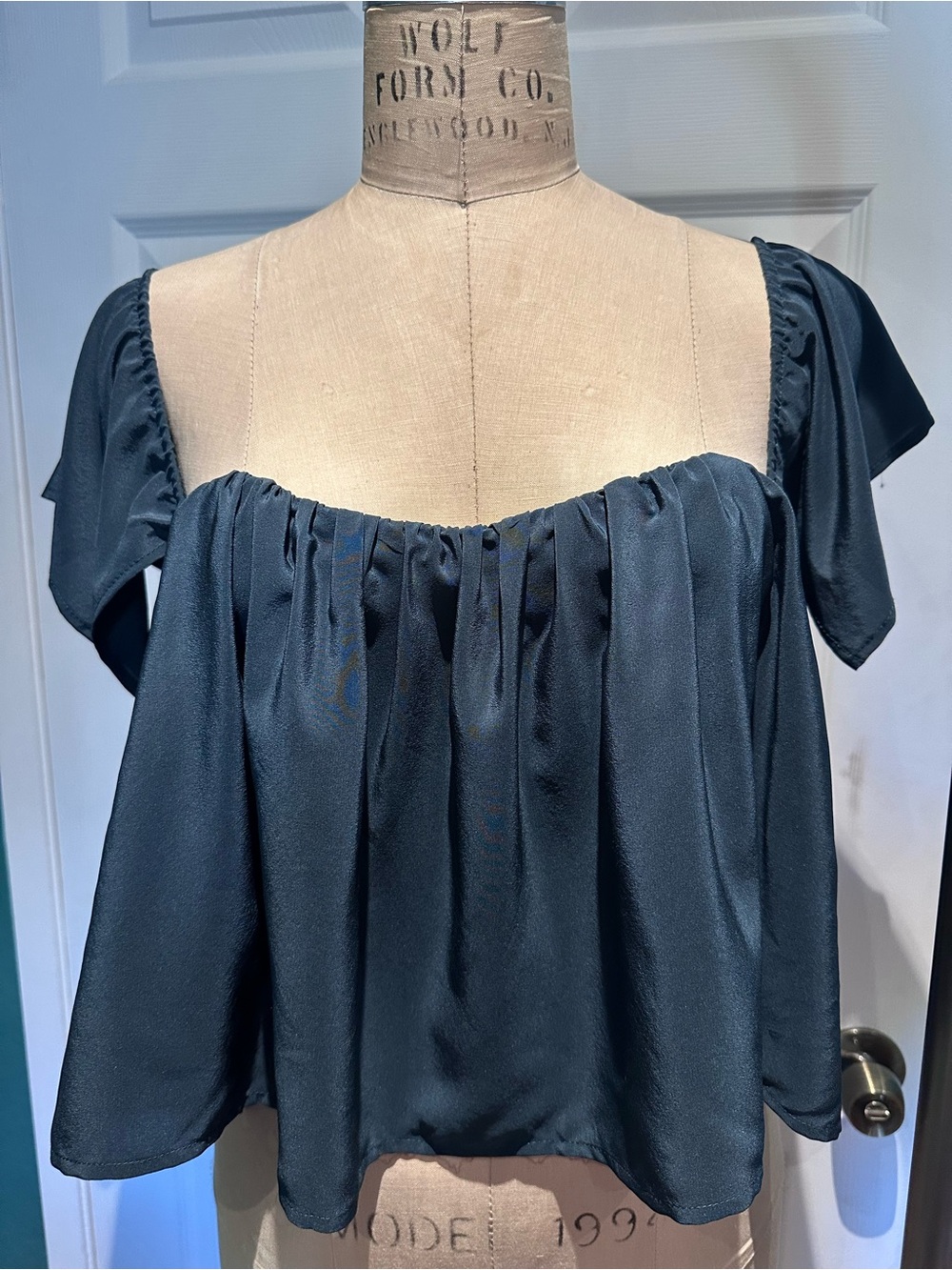 Stone Cold Fox Teal Satin Square-Neck Crop Top